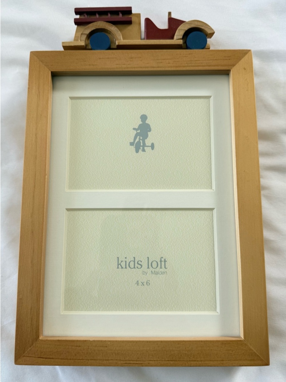 Kids Loft Wooden Picture Frame with Toy Truck Accent - Natural Wood & Red/Blue
